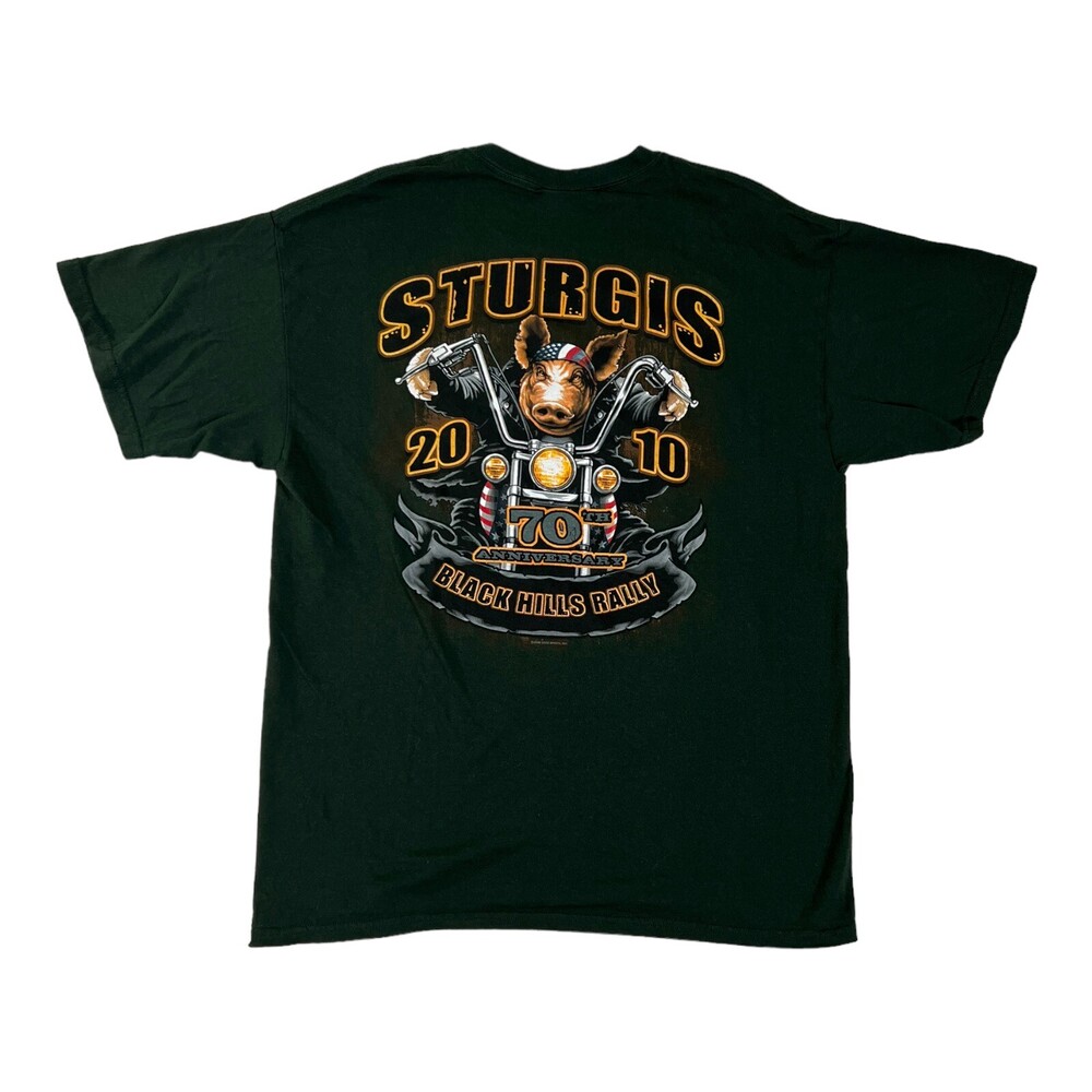 Vintage Sturgis T-Shirt Size Large 2010 70th Anniversary Biker Hog Design Y2K
